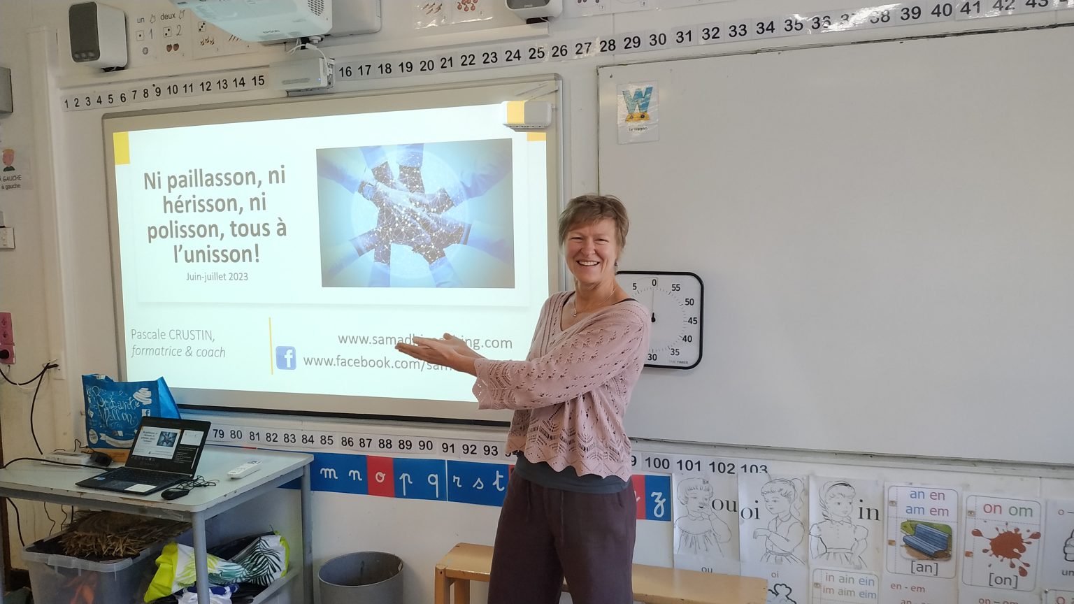 Pascale Crustin en train de présenter une formation